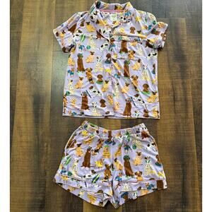 Chelsea Peers Dog Print Pajama Set Short Sleeve Button Top Shorts Size Small